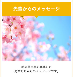 先輩からのメッセージ。明の星中学の卒業した先輩たちからのメッセージです。